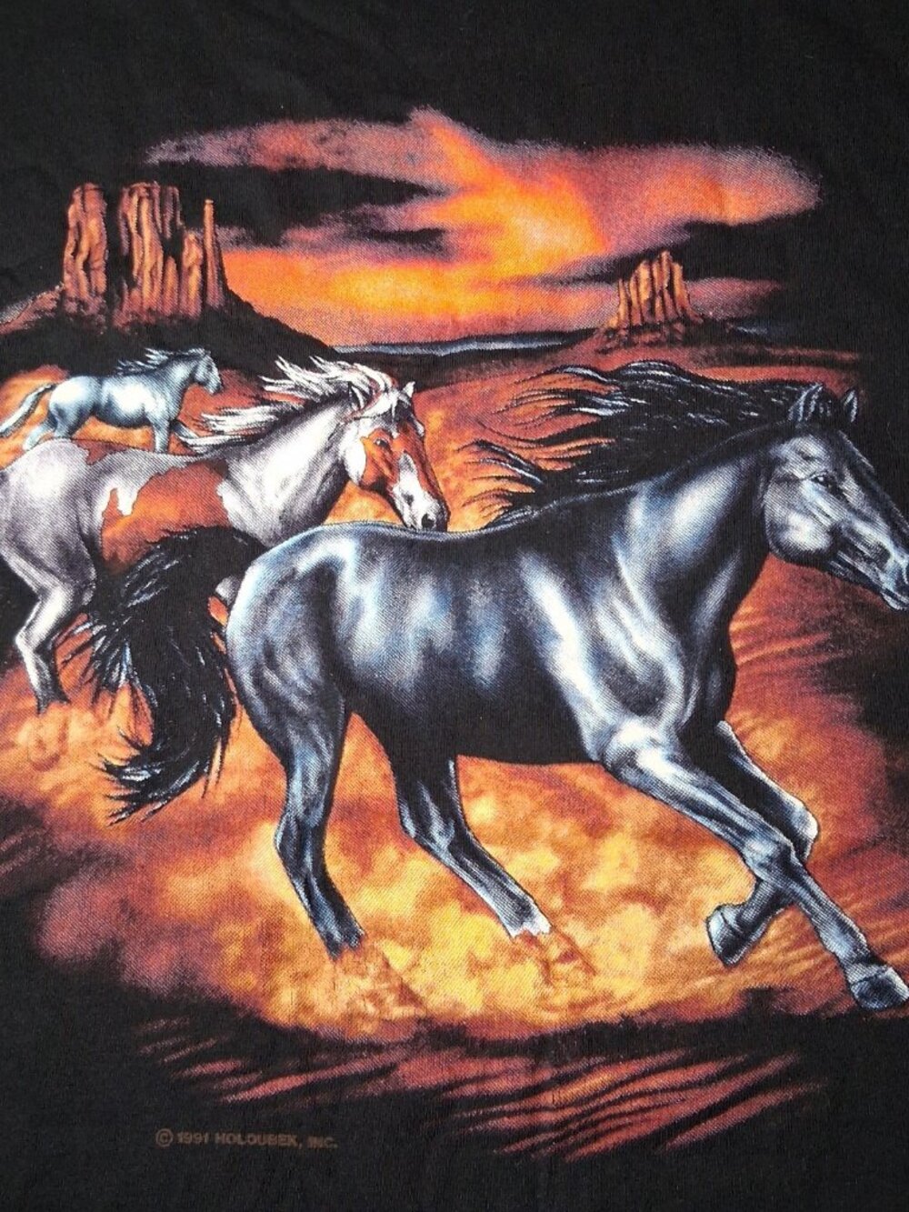 Vtg Holoubek Horse Shirt XXL Cutlery Plus Pittsburgh Single Stitch Horses Desert